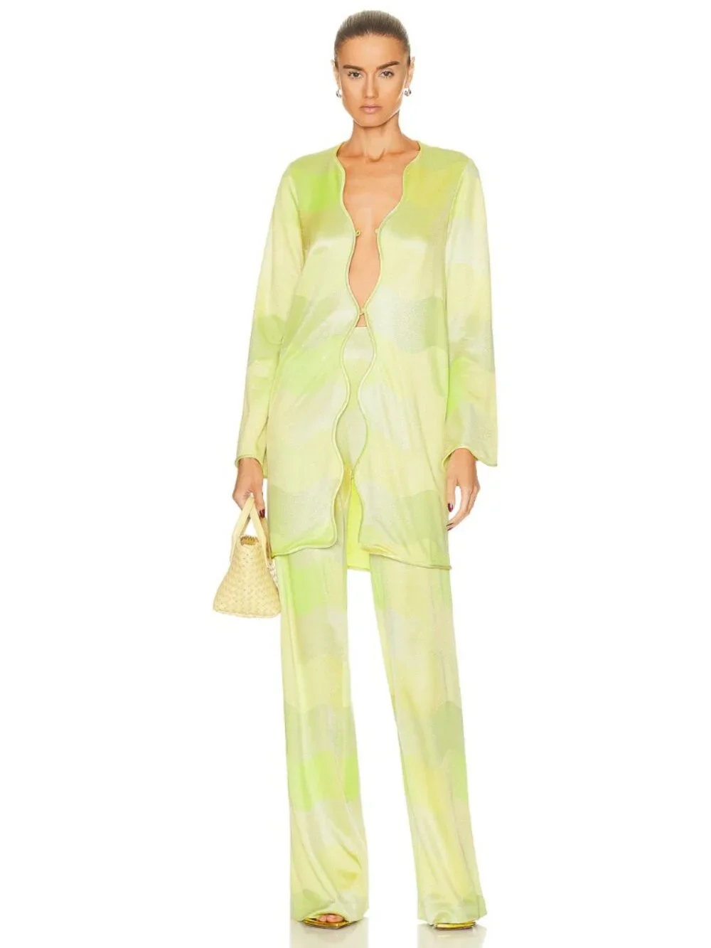 ALEXIS Bia Duster Top Angelika Pants Set Lime Waves XS Excellent $893 MSRP